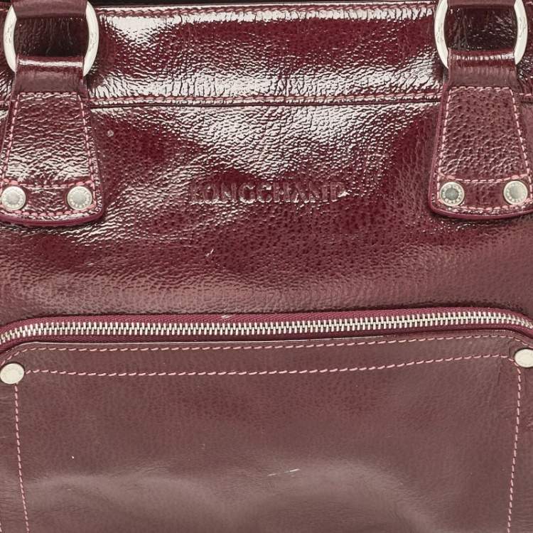 Pre Owned Longchamp Burgundy Patent Leather Front Pocket Tote