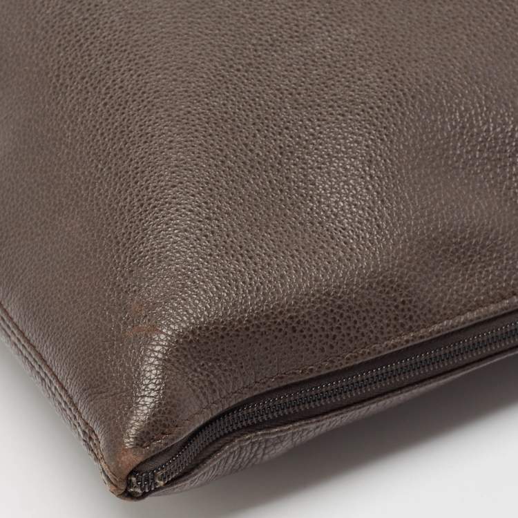 Pre Owned Longchamp Dark Brown Leather Small Le Foulonne Briefcase
