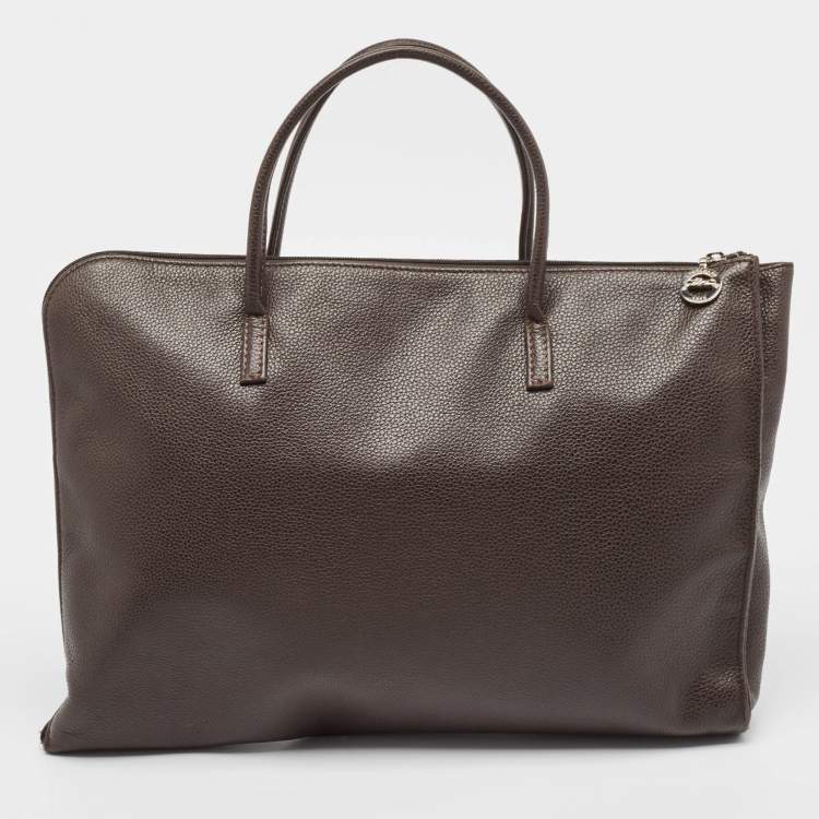 Pre Owned Longchamp Dark Brown Leather Small Le Foulonne Briefcase