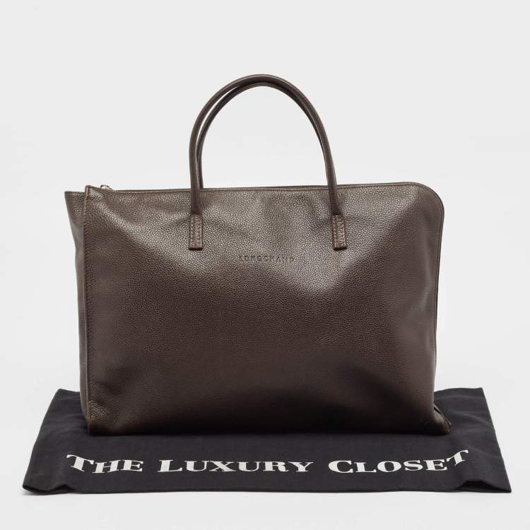 Pre Owned Longchamp Dark Brown Leather Small Le Foulonne Briefcase