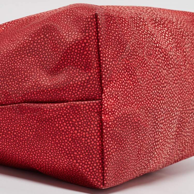 Pre Owned Longchamp Red Stingray Print Nylon and Patent Leather Le Pliage Neo Tote