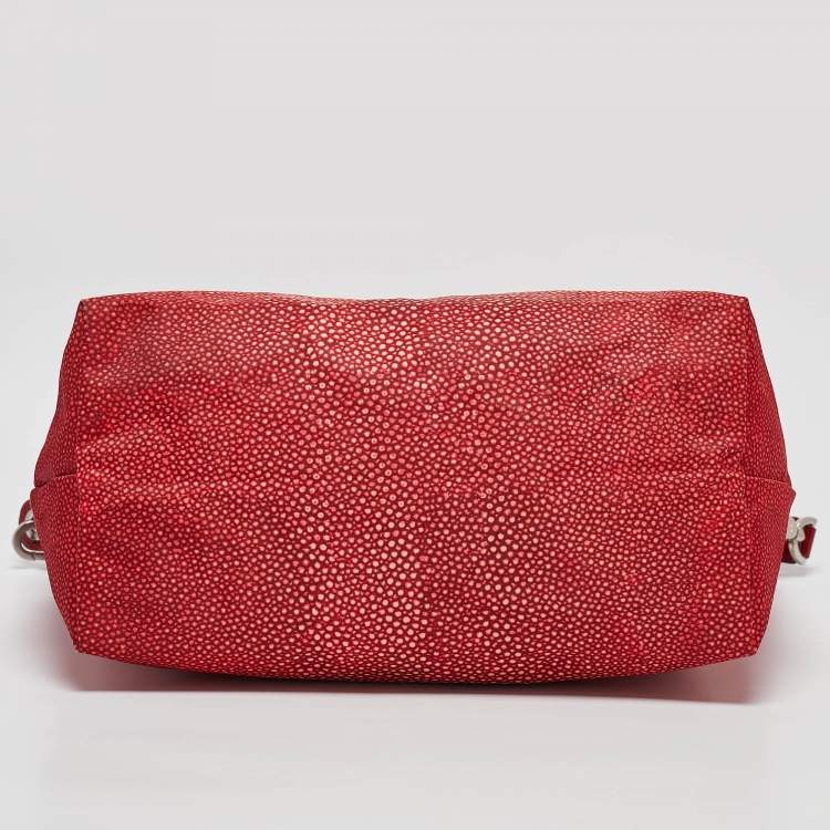 Pre Owned Longchamp Red Stingray Print Nylon and Patent Leather Le Pliage Neo Tote