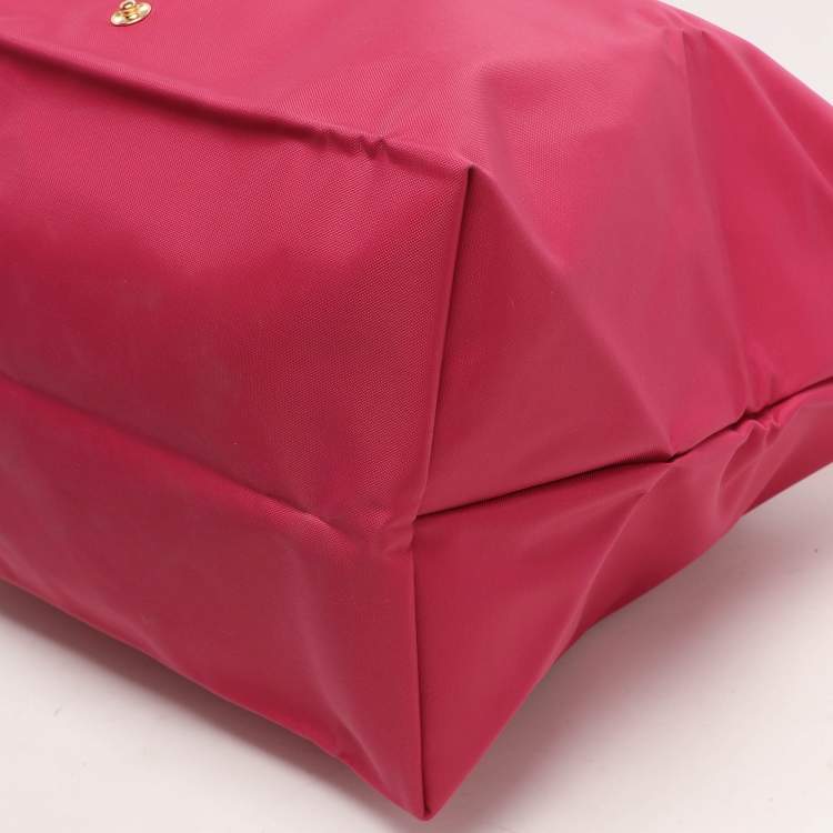 Pre Owned Longchamp Pink/Brown Nylon and Leather Large Le Pliage Tote