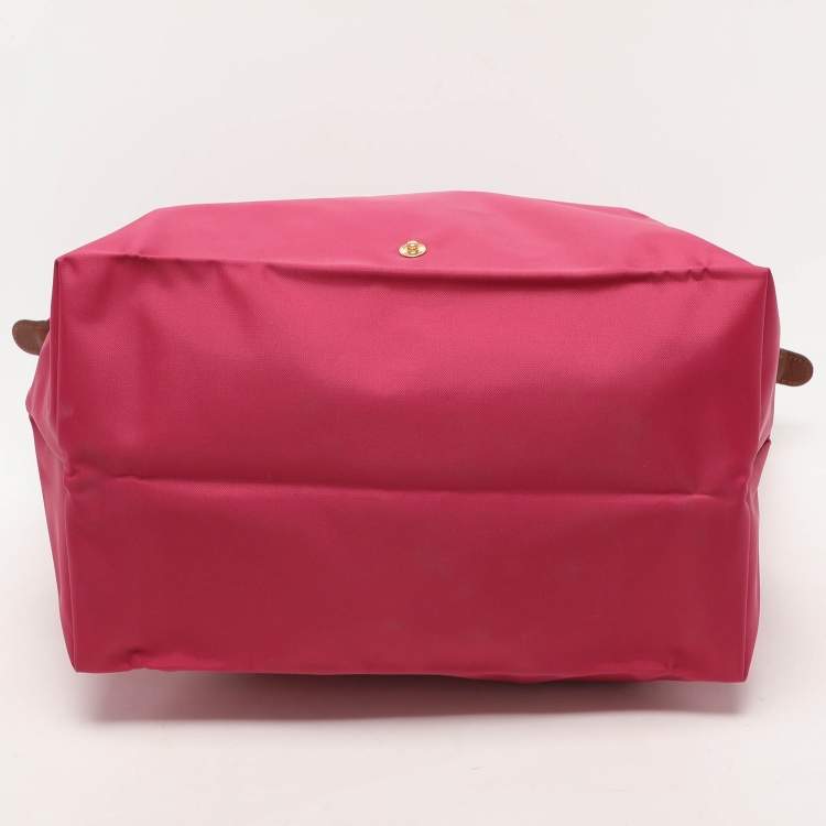 Pre Owned Longchamp Pink/Brown Nylon and Leather Large Le Pliage Tote