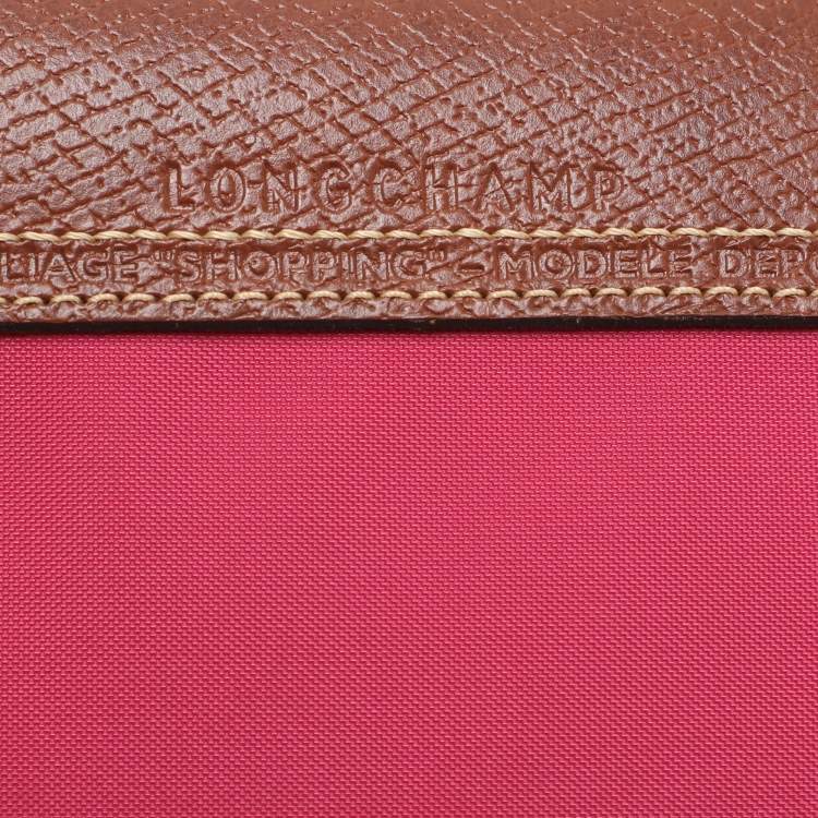 Pre Owned Longchamp Pink/Brown Nylon and Leather Large Le Pliage Tote