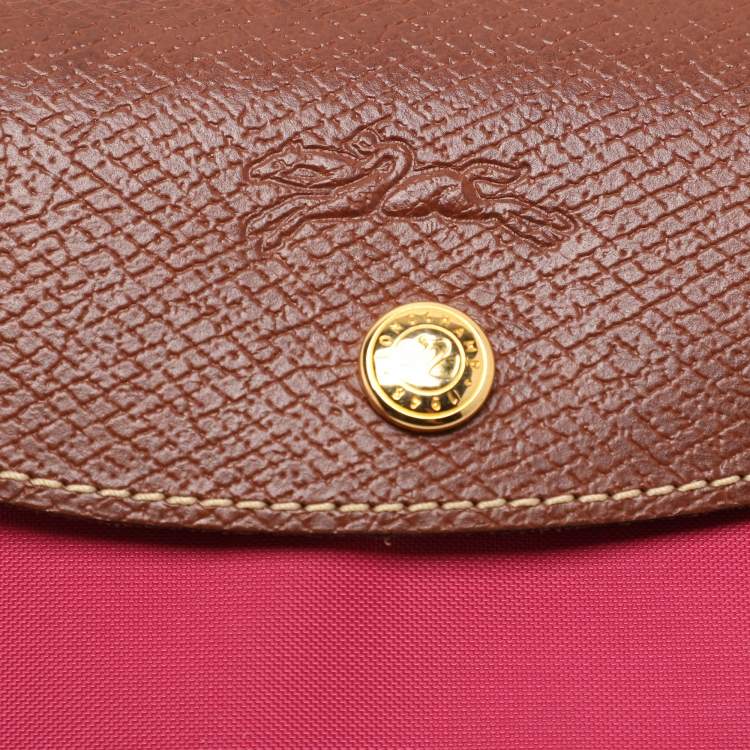 Pre Owned Longchamp Pink/Brown Nylon and Leather Large Le Pliage Tote