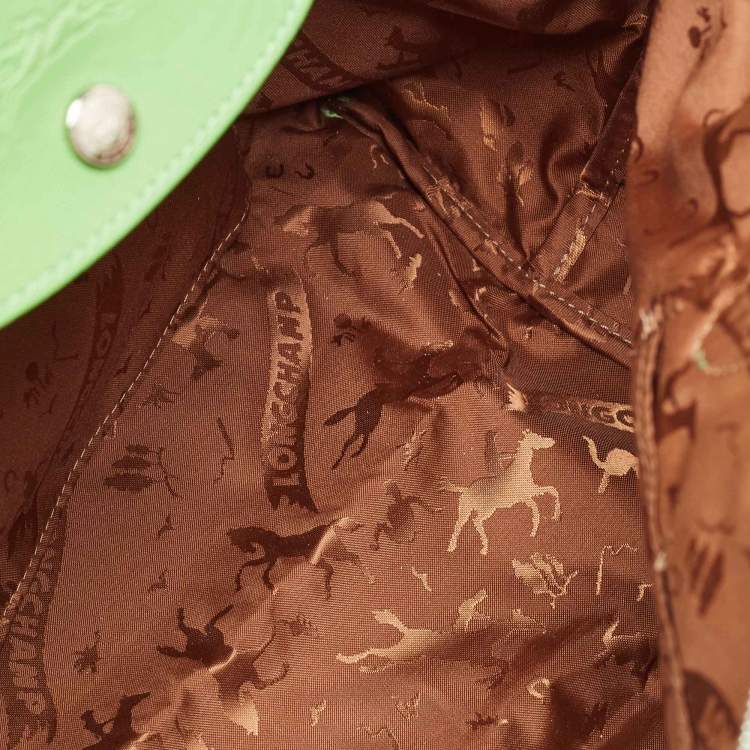 Pre Owned Longchamp Green Leather Le Pliage Tote