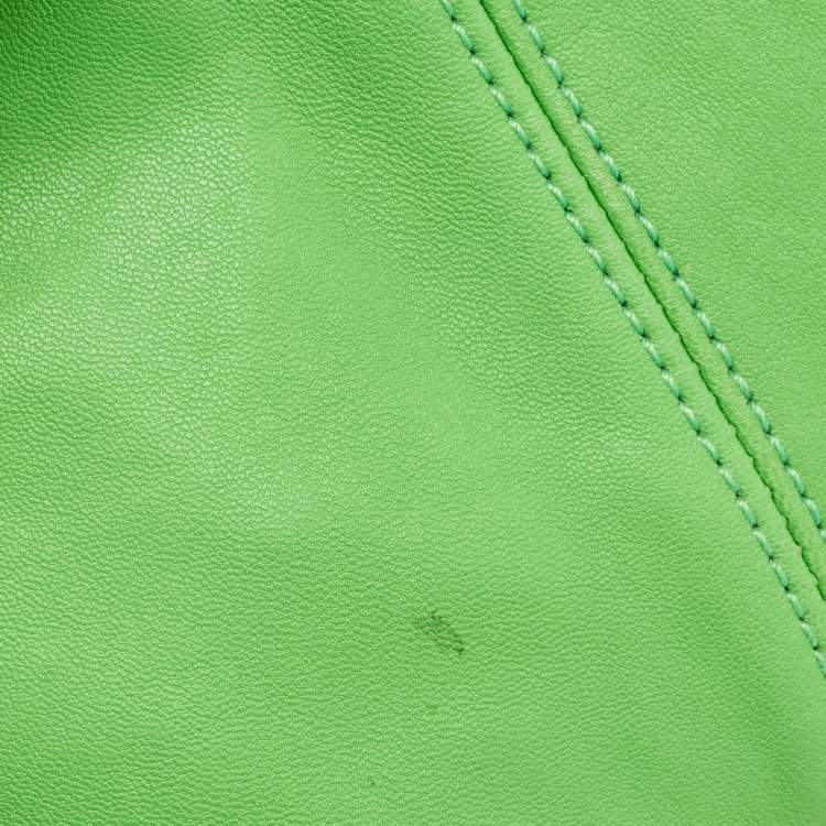 Pre Owned Longchamp Green Leather Le Pliage Tote