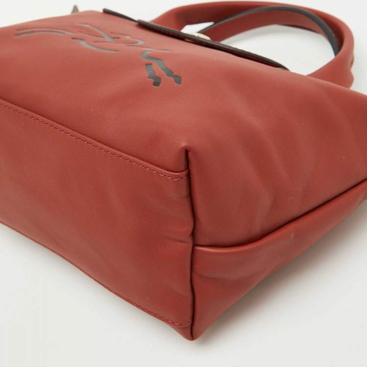 Pre Owned Longchamp Brick Brown Leather Extra XS Le Pliage Tote