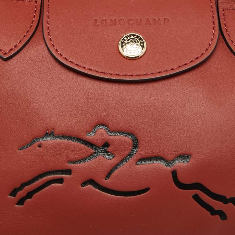 Pre Owned Longchamp Brick Brown Leather Extra XS Le Pliage Tote