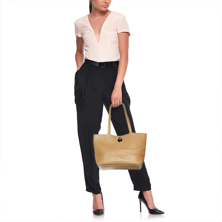Pre Owned Longchamp Beige Leather Shop It Tote