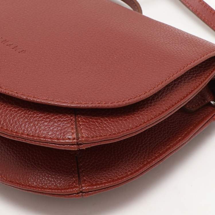 Pre Owned Longchamp Maroon Leather Le Foulonne Crossbody Flap Bag