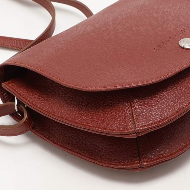 Pre Owned Longchamp Maroon Leather Le Foulonne Crossbody Flap Bag