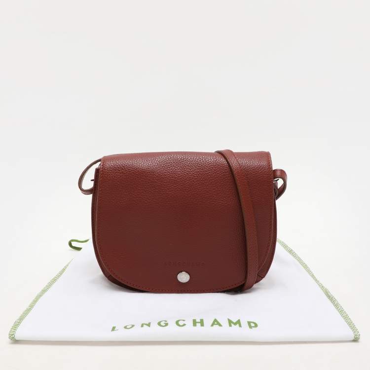 Pre Owned Longchamp Maroon Leather Le Foulonne Crossbody Flap Bag