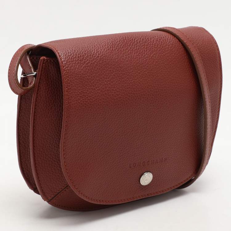 Pre Owned Longchamp Maroon Leather Le Foulonne Crossbody Flap Bag