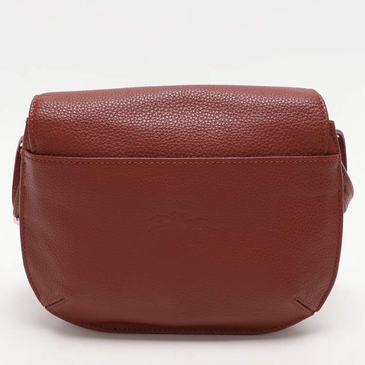 Pre Owned Longchamp Maroon Leather Le Foulonne Crossbody Flap Bag