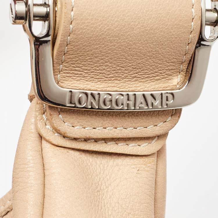 Pre Owned Longchamp Beige Leather Front Double Pocket Shoulder Bag