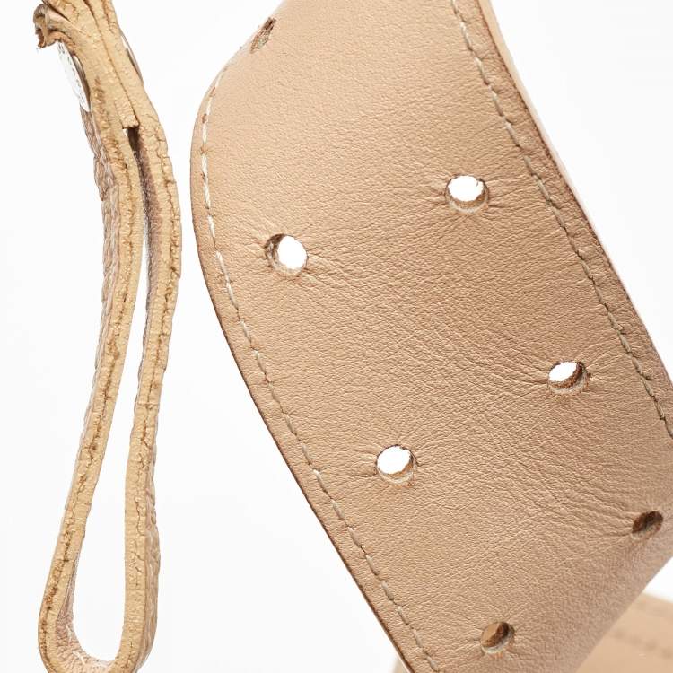 Pre Owned Longchamp Beige Leather Front Double Pocket Shoulder Bag