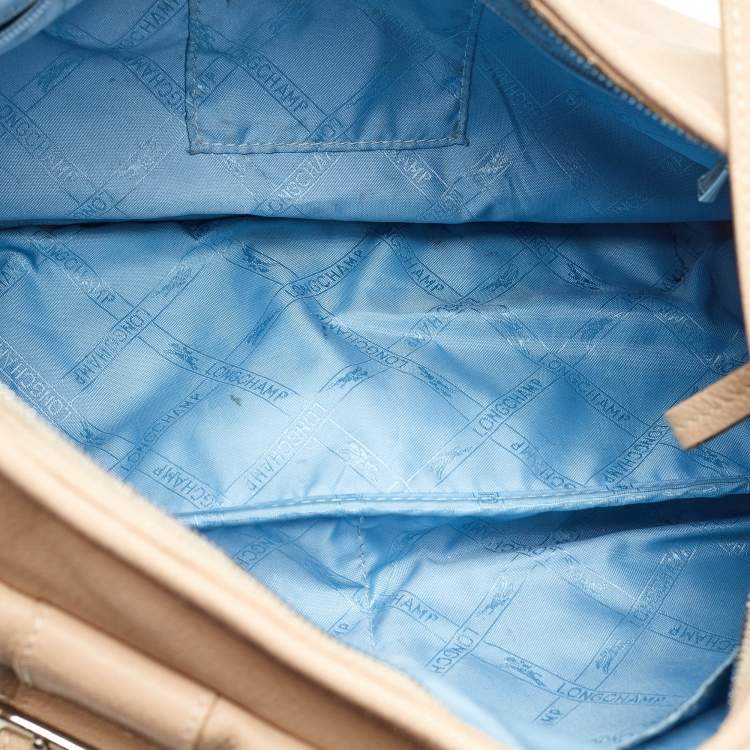 Pre Owned Longchamp Beige Leather Front Double Pocket Shoulder Bag