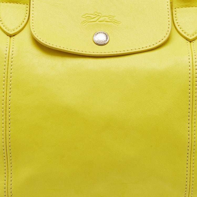 Pre Owned Longchamp Yellow Leather Small Le Pliage Tote