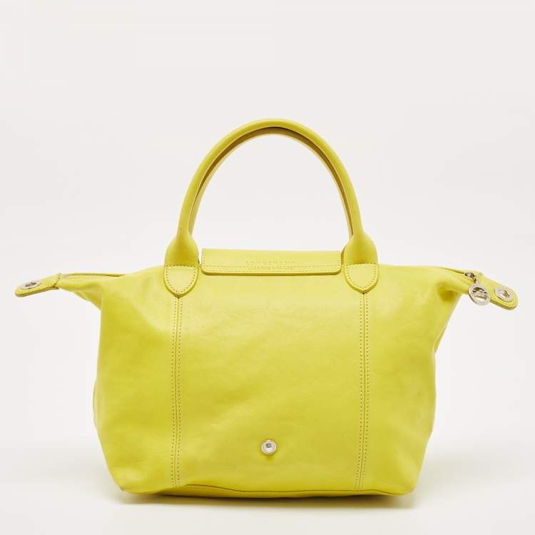 Pre Owned Longchamp Yellow Leather Small Le Pliage Tote