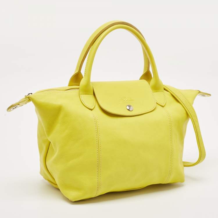Pre Owned Longchamp Yellow Leather Small Le Pliage Tote