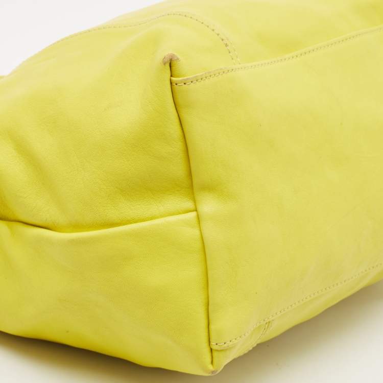 Pre Owned Longchamp Yellow Leather Small Le Pliage Tote