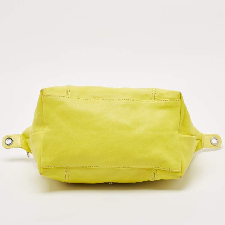 Pre Owned Longchamp Yellow Leather Small Le Pliage Tote