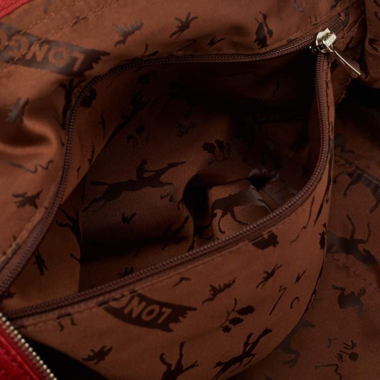 Pre Owned Longchamp Red Leather Le Pliage Cuir Tote