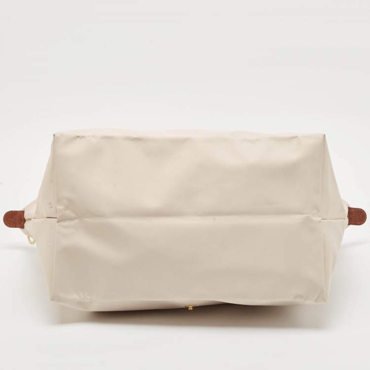 Pre Owned Longchamp Light Beige/Brown Nylon Large Le Pliage Tote