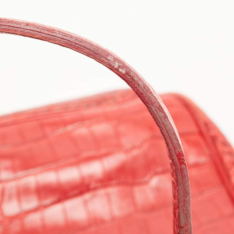 Pre Owned Longchamp Red Croc Embossed Leather Roseau Tote