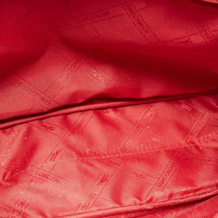 Pre Owned Longchamp Red Croc Embossed Leather Roseau Tote