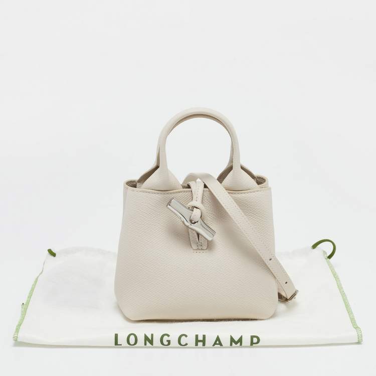 Pre Owned Longchamp Ivory Leather Roseau XS Bag