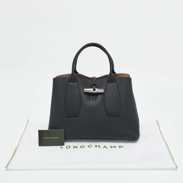 Pre Owned Longchamp Black Leather Roseau Tote