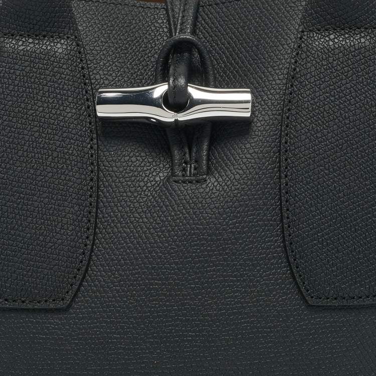 Pre Owned Longchamp Black Leather Roseau Tote