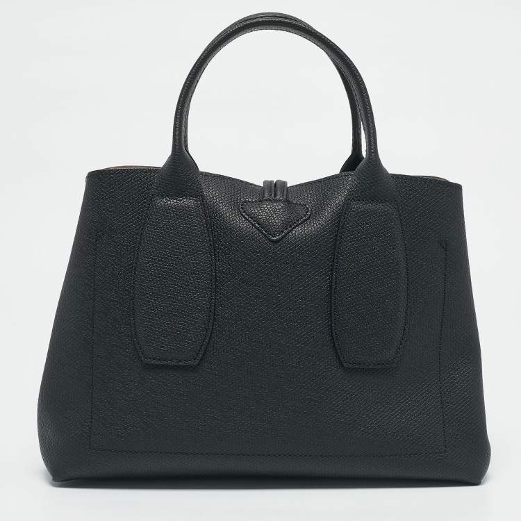 Pre Owned Longchamp Black Leather Roseau Tote