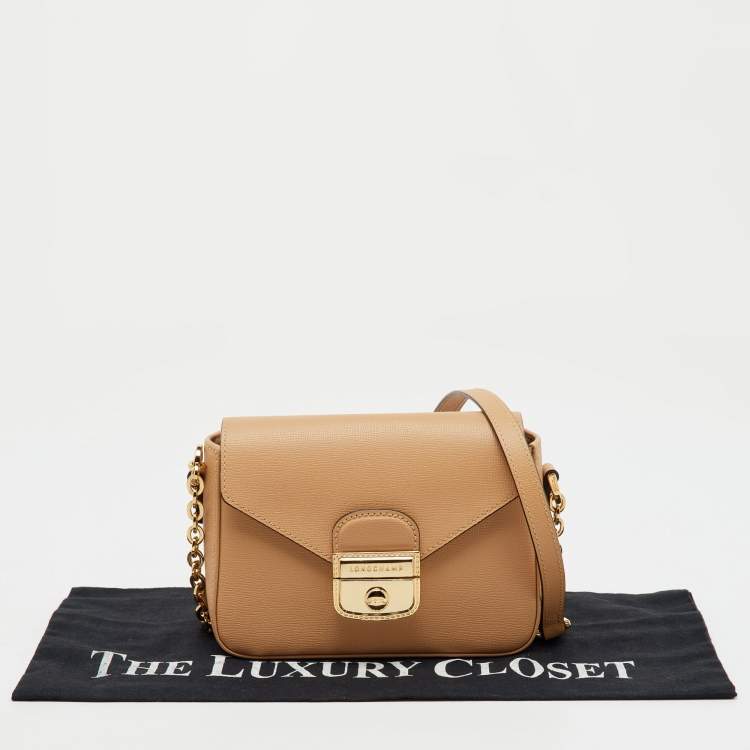 Pre Owned Longchamp Beige Leather Le Pliage Heritage Flap Crossbody Bag