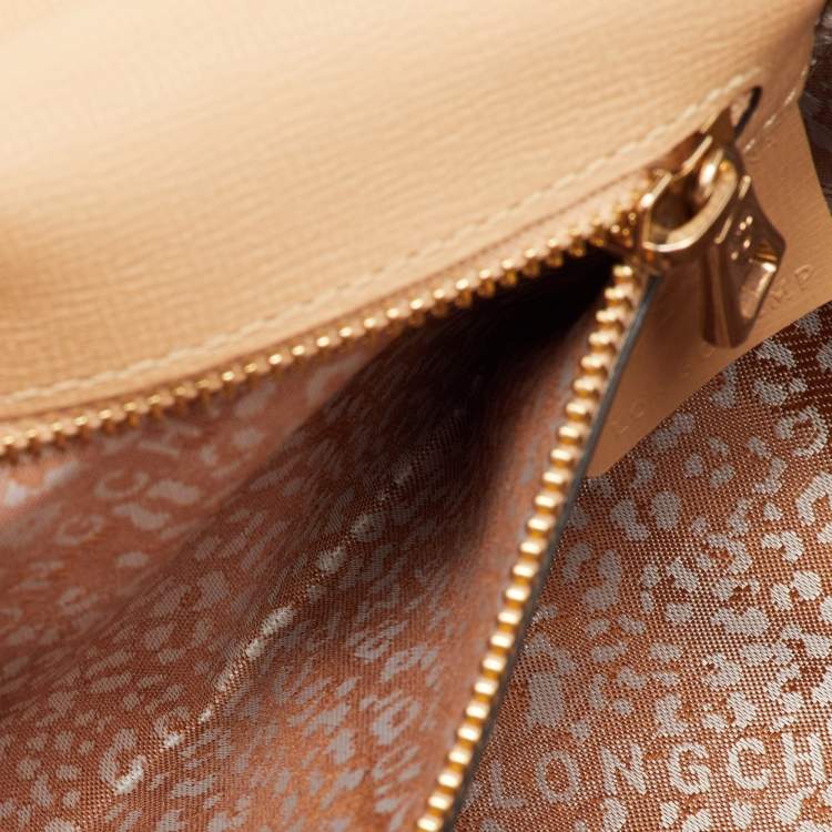 Pre Owned Longchamp Beige Leather Le Pliage Heritage Flap Crossbody Bag