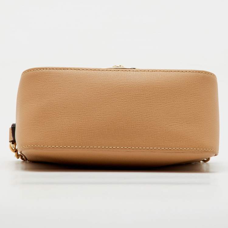 Pre Owned Longchamp Beige Leather Le Pliage Heritage Flap Crossbody Bag