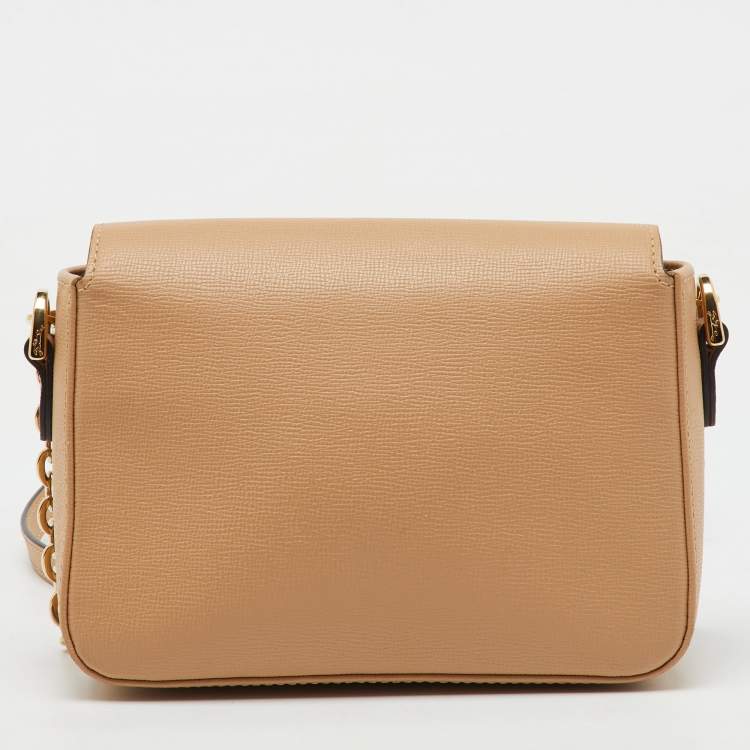 Pre Owned Longchamp Beige Leather Le Pliage Heritage Flap Crossbody Bag