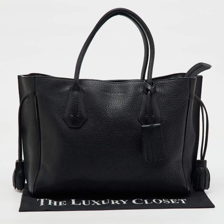 Pre Owned Longchamp Black Leather Tassel Detail Zip Tote