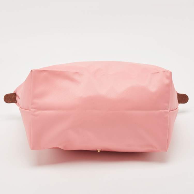 Pre Owned Longchamp Pink/Brown Nylon and Leather Le Pliage Tote