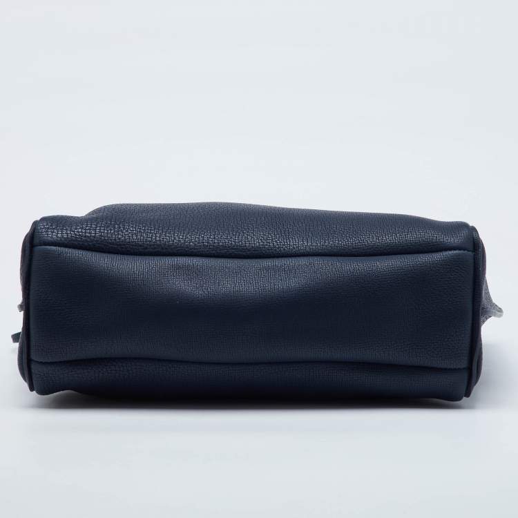 Pre Owned Longchamp Navy Blue Leather Tassel Detail Zip Tote