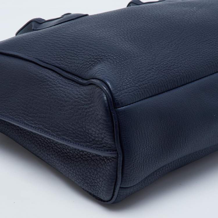 Pre Owned Longchamp Navy Blue Leather Tassel Detail Zip Tote
