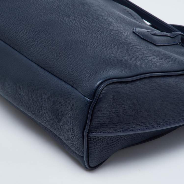Pre Owned Longchamp Navy Blue Leather Tassel Detail Zip Tote