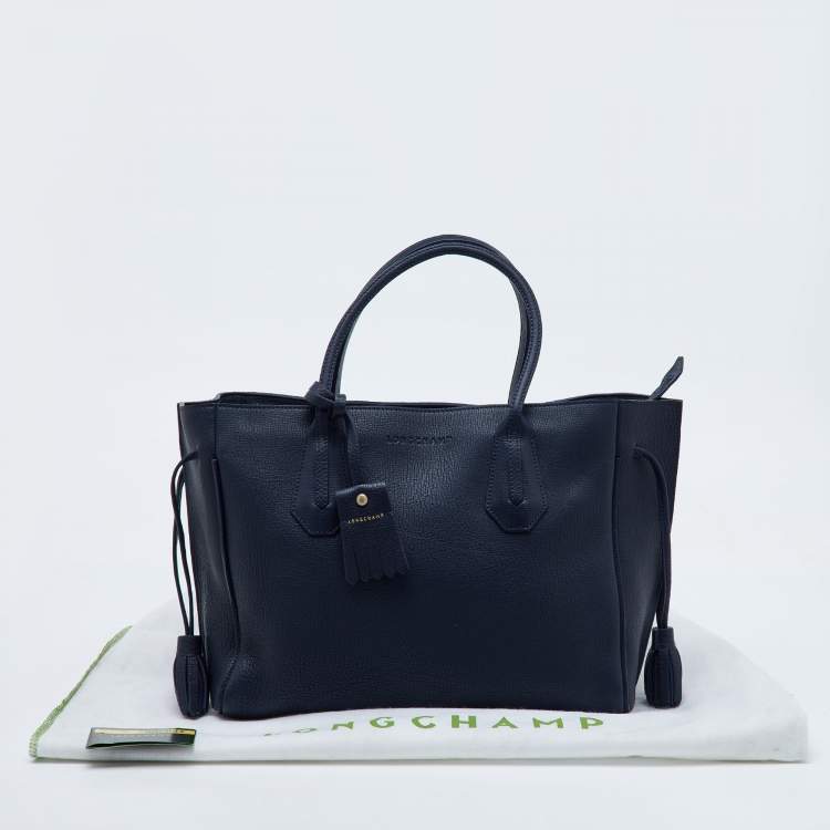 Pre Owned Longchamp Navy Blue Leather Tassel Detail Zip Tote