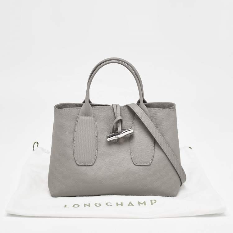Pre Owned Longchamp Grey Leather Roseau Tote
