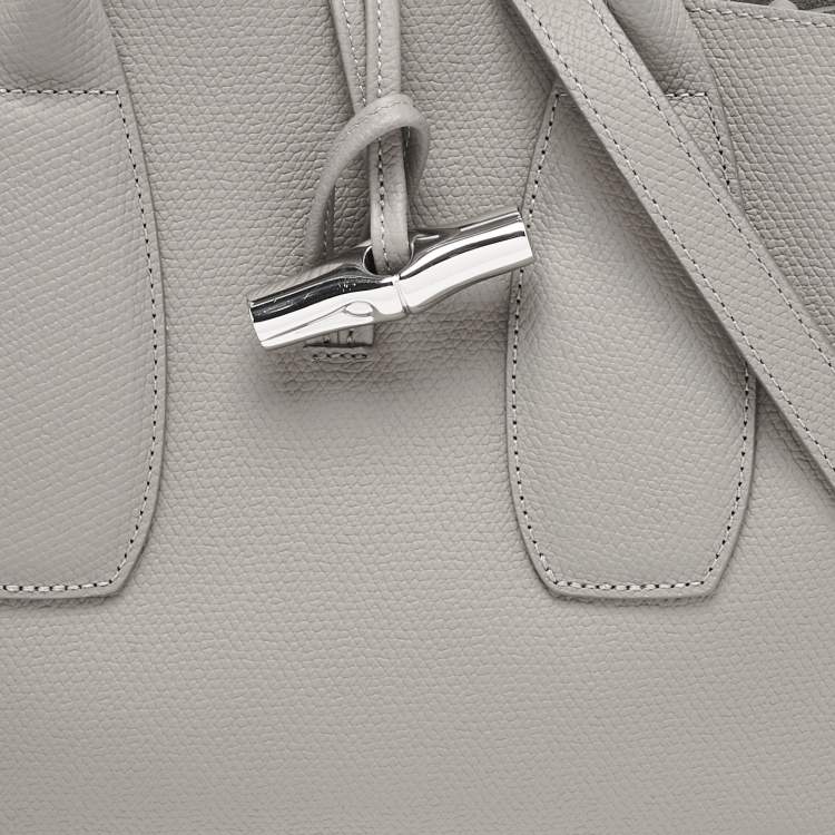 Pre Owned Longchamp Grey Leather Roseau Tote