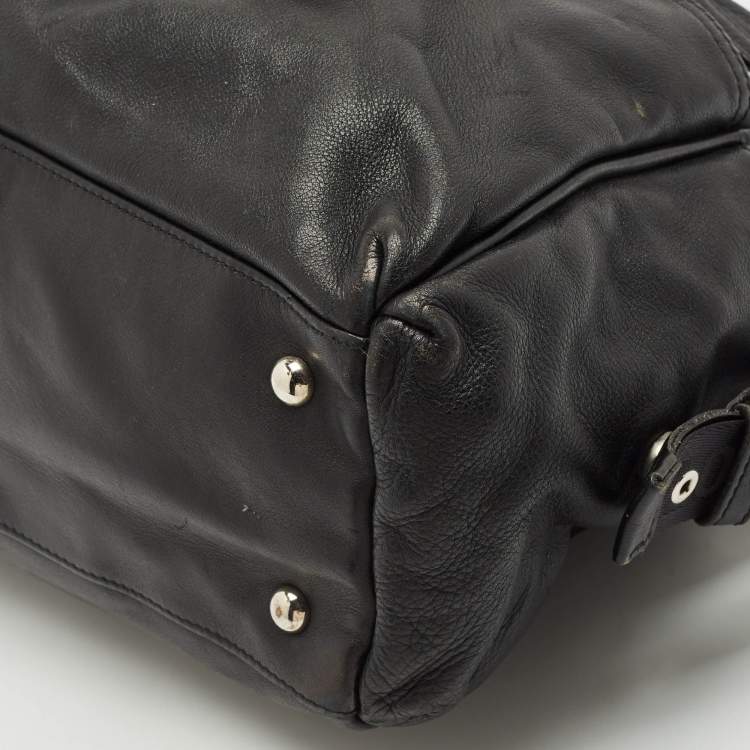 Pre Owned Longchamp Black Leather Multiple Pocket Satchel