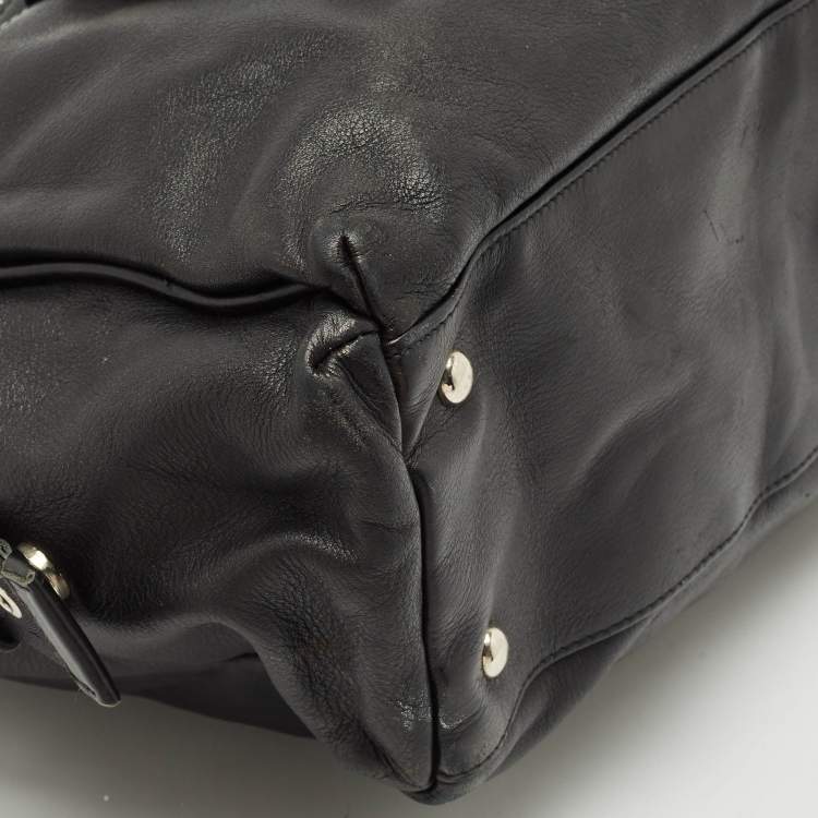 Pre Owned Longchamp Black Leather Multiple Pocket Satchel
